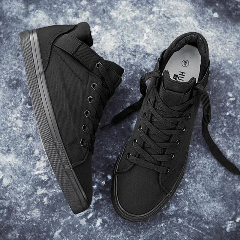 Black Casual Sneakers for Men-3cm Height Increasing Canvas