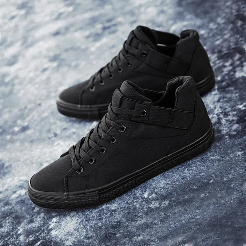 Black Casual Sneakers for Men-3cm Height Increasing Canvas