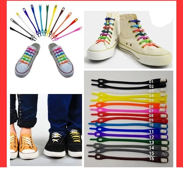 No Tie Silicone Shoe Laces - 12 Pack Assorted