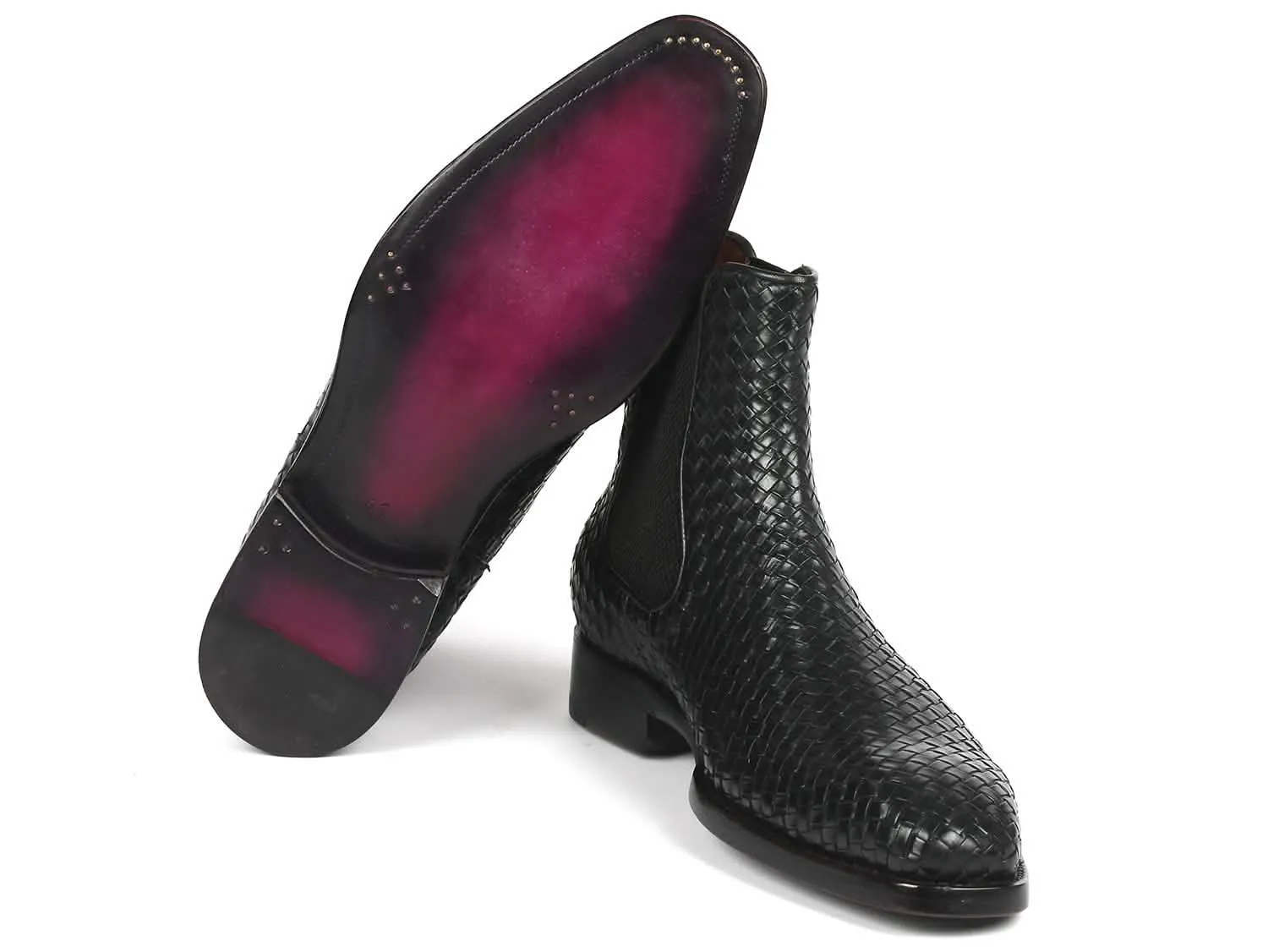 Premium Handcrafted Black Woven Leather Chelsea Boots for Men