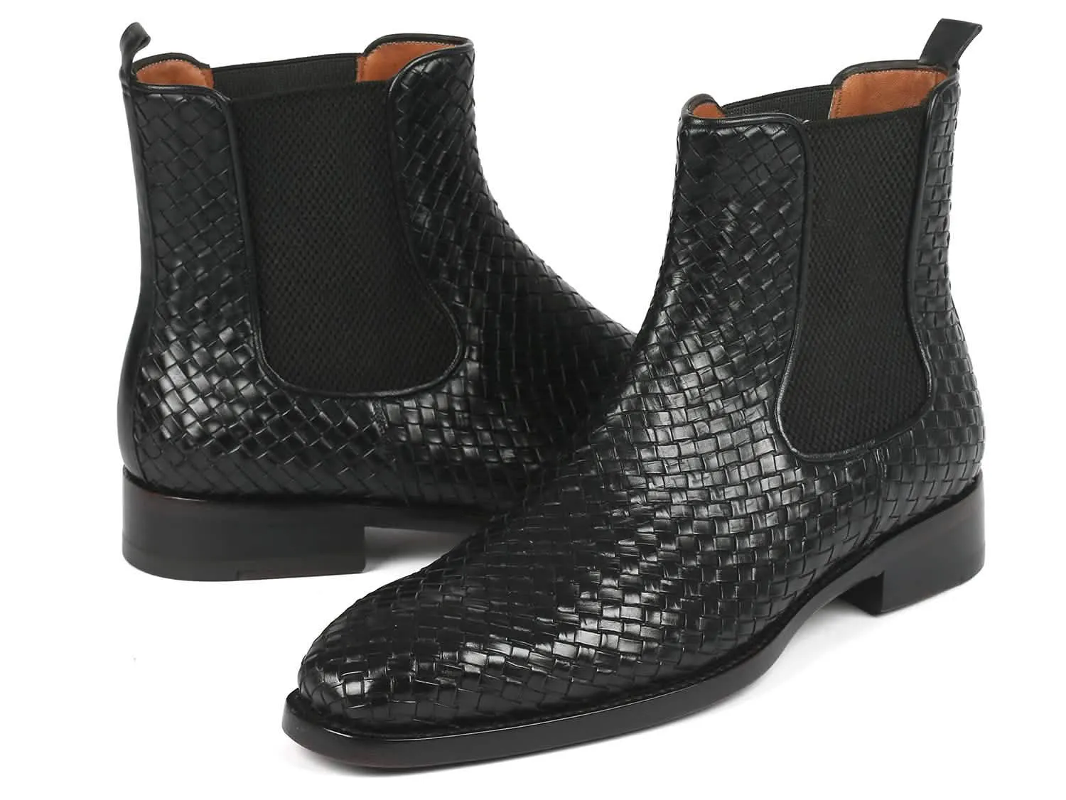Premium Handcrafted Black Woven Leather Chelsea Boots for Men