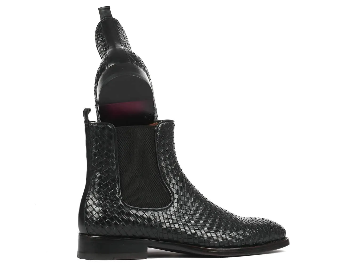 Premium Handcrafted Black Woven Leather Chelsea Boots for Men