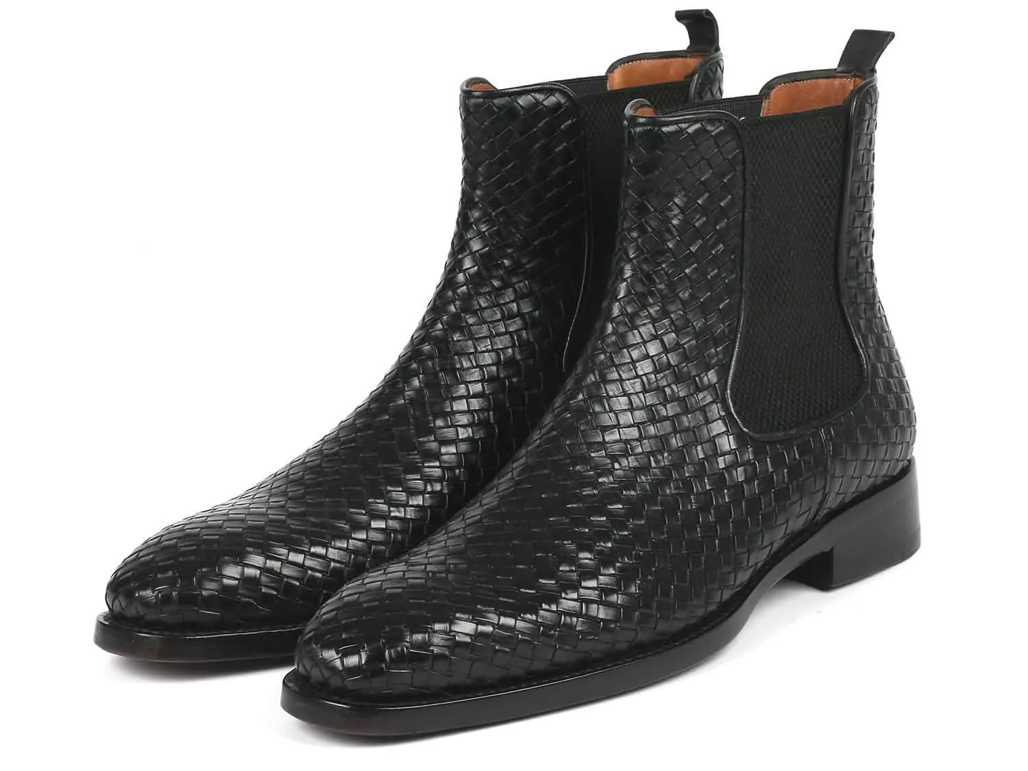 Premium Handcrafted Black Woven Leather Chelsea Boots for Men