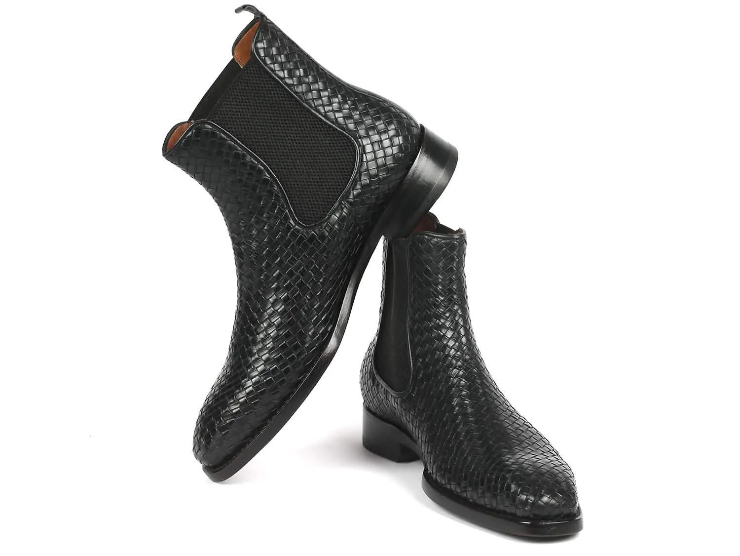 Premium Handcrafted Black Woven Leather Chelsea Boots for Men
