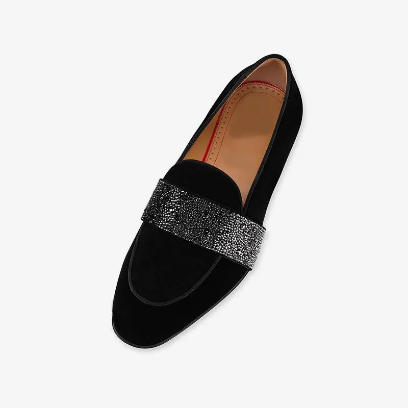 Velvet Rhinestone Loafers Calf Flat Shoes