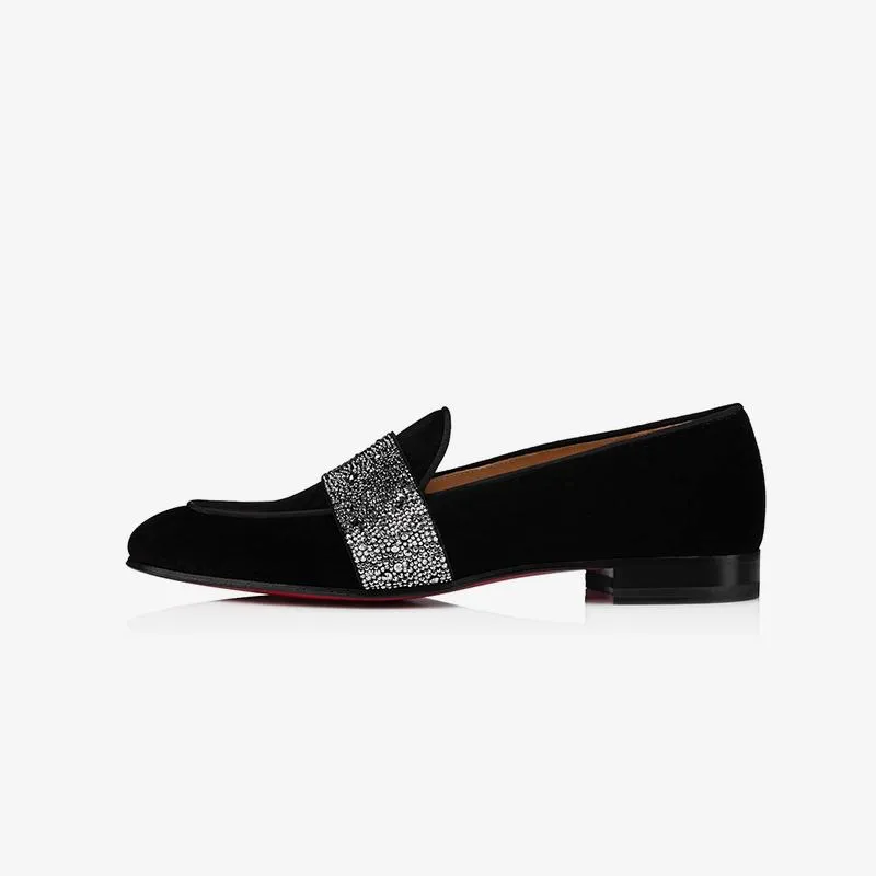 Velvet Rhinestone Loafers Calf Flat Shoes